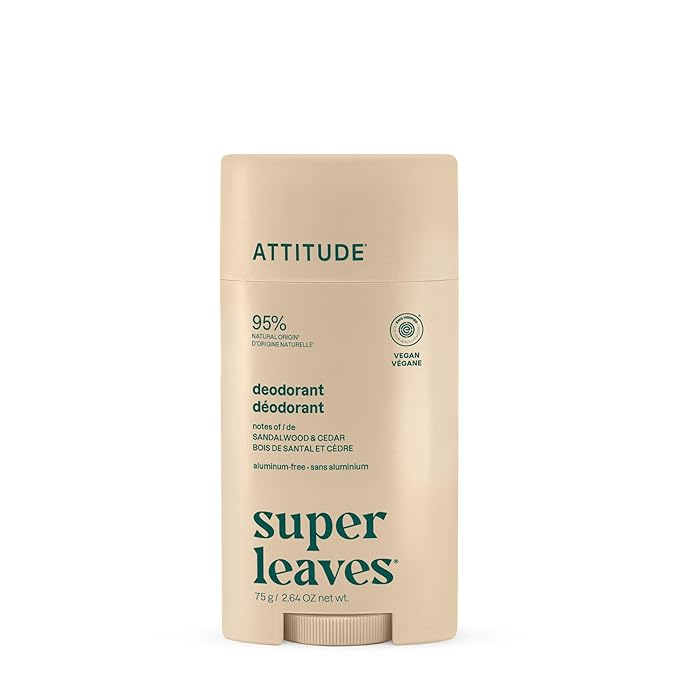 ATTITUDE Aluminum Free Deodorant, Natural Origin Ingredients, EWG Verified, Odor Control With Baking Soda, Twist & Glide, Dermatologically Tested, Vegan, Sandalwood & Cedar Scent, 2.64 Oz