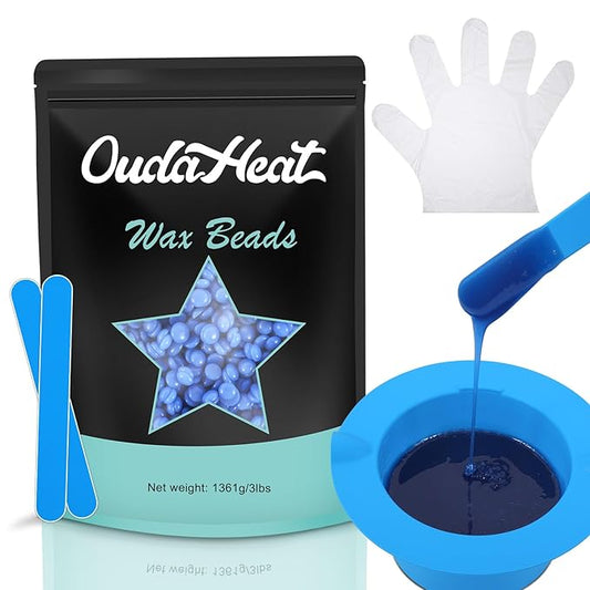 3 lb Hard Wax Beads, All-purpose Wax Beans with Silicone Wax Pot for Sensitive Skin, Brazilian Coarse Waxing for Bikini, Face, Eyebrow, Back, Chest, Legs, Armpit, Women Men, Tea Tree