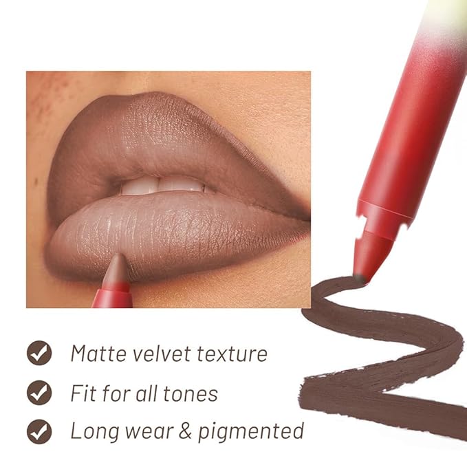 Mocha Brown Matte Lip Liner Pencil – Smooth & Moisturizing Lip Pencil for Precise Contour, Rich Color Payoff, Lightweight Everyday Lip Makeup, Twist-Up Design,07#