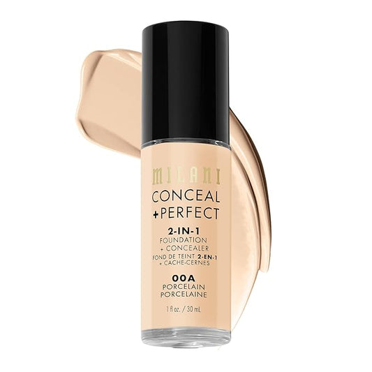 Milani Conceal + Perfect 2-in-1 Foundation + Concealer for a Flawless Complexion, Under Eye Corrector, Cover Redness and Imperfections, Waterproof and Sweatproof - Porcelain