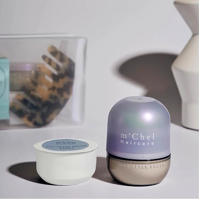 m'chel Day After Brush Dry Shampoo 0.45oz, Refillable Powder Dry Shampoo, Deodorizes and Absorbs Oil (fragrance-free)