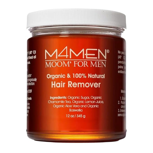 MOOM Organic Hair Removal Sugar Wax for Men with Aloe Vera & Chamomile – Soft Wax for Sensitive Skin & Men Hair - Perfect for Back, Chest, Eyebrow & Body - 12 oz Jar (Strips & Sticks NOT Included)