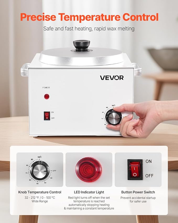 VEVOR Single Pot Wax Warmer, 3000ML 300W Professional Wax Warmer for Hair Removal, 32 ℉ - 212℉ Adjustable Electric Waxing Heater with 100PCS Waxing Sticks for Home Use, Beauty Salon, Spa
