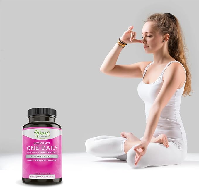 Pure By Nature One-Daily Multivitamin for Women, Immune Support Supplement with Non-GMO Ingredient, Vitamin & Minerals for Energy, 60 Veggie Capsules