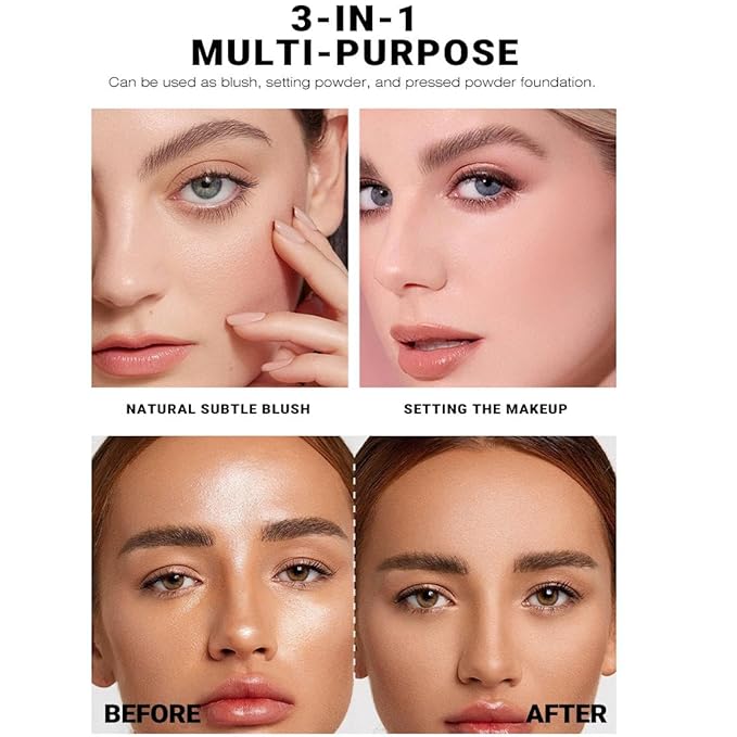 YOUNG VISION Pressed Powder Foundation Makeup, Baked Color Blush & Color Correcting Powder, Buildable Light to Medium Makeup Converage for Face and Cheeks, Matte Finished (Beachy Horizon)