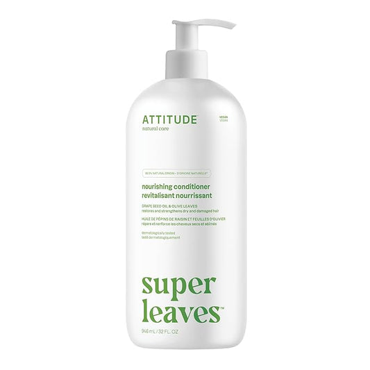 ATTITUDE Nourishing Hair Conditioner, For Dry and Damaged Hair, Naturally Derived Ingredients, Vegan Detangler, Dermatologically Tested, Grapeseed Oil and Olive Leaves, 32 Fl Oz