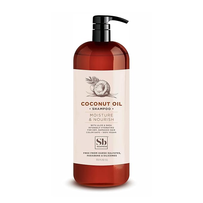 Soapbox Coconut Oil Shampoo, Harsh Sulfate Free, Paraben Free, Silicone Free, Color Safe, and Vegan Hair Shampoo (33.8 Ounces)