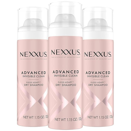 Nexxus Dry Shampoo, Travel-Size 3-Pack, Advanced Invisible Clean – Instant Oil Control for Soft, Shiny Hair Between Washes, Rose & Waterlily Scent, 1.15 Oz Ea