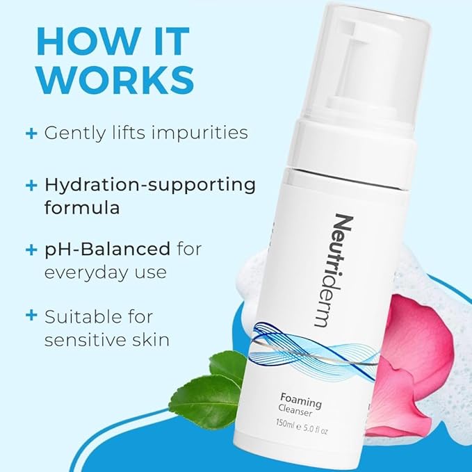 NEUTRIDERM Foaming Face Wash, Gentle Foaming Facial Cleanser with Niacinamide, Vitamin C & Panthenol, Hydrating Foam Cleanser for Double Cleanse, Makeup Remover, 150ml / 5 fl oz