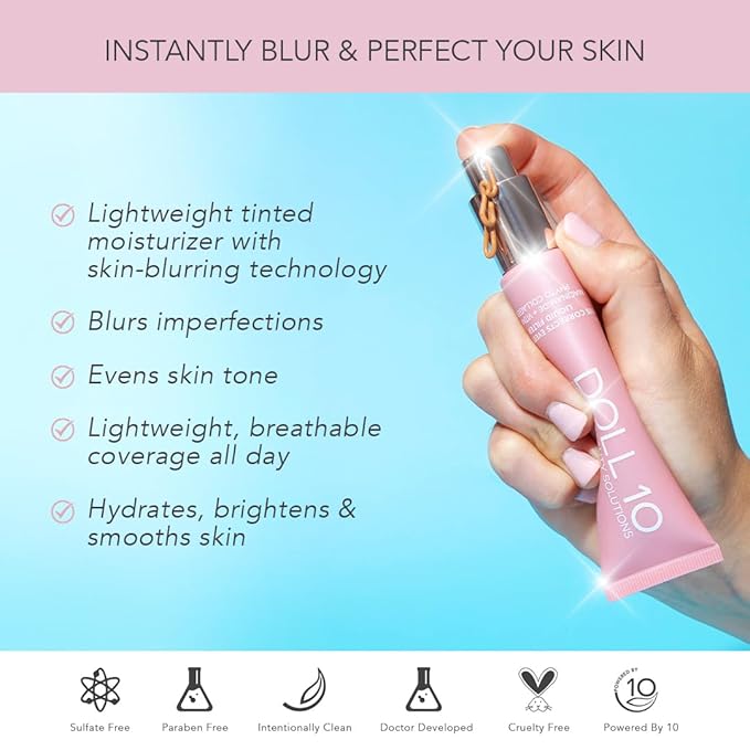 Doll 10 TCE Liquid Filter – CC Cream Foundation - Liquid Foundation - Lightweight Tinted Moisturizer & Skin Tint - Blurs Pores & Fine Lines - Vegan - Clean Makeup - [Light] - 30 Day Supply