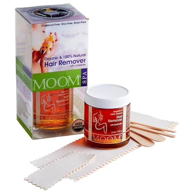 MOOM - Glaze Waxing Kit with Lavender, 6 oz Jar Sugar Wax Kit with 18 Reusable Fabric Strips, Alternative to Wax Strips & Laser Hair Removal for Women/Men, For Whole Body, Bikini & Face