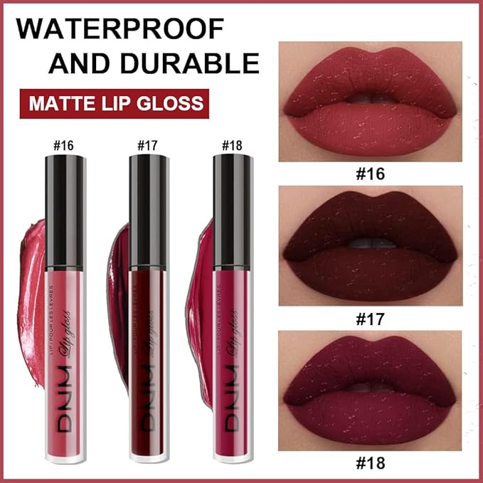 evpct 3Pcs Dark Red Purple Matte 24-hour Liquid Lipstick Sets, Matte Lipstick Lip Stain Long Lasting 24 Smudge Waterproof Lip Gloss Gift Set Matt Lipsticks Set Matt Liquid Women Makeup Lipstick 06