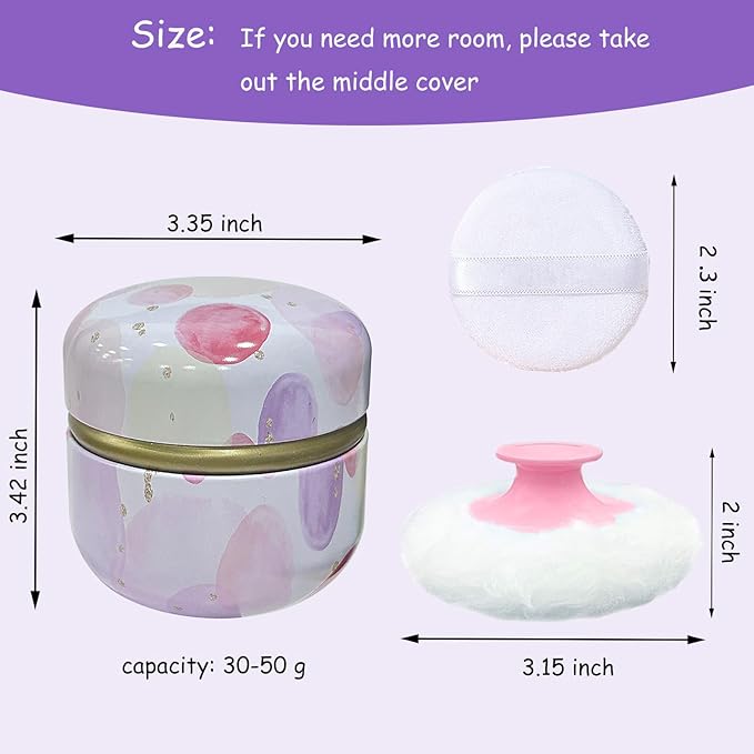 Body Powder Puff and Container for Dusting Powder, Women Powder Puff and Powder Case for Bath and Travel (Pink Bubble)