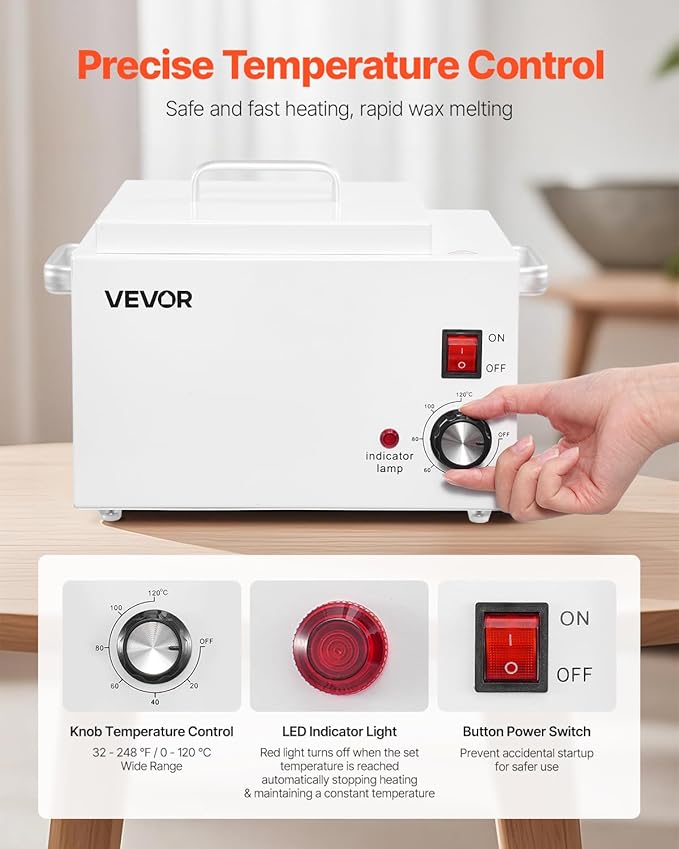 VEVOR Single Wax Warmer, 3000ML 300W Professional Wax Warmer for Hair Removal, 32 ℉ to 248 ℉ Adjustable Electric Waxing Heater Pot with 100PCS Sticks & 50PCS Papers for Home Use, Beauty Salon, Spa