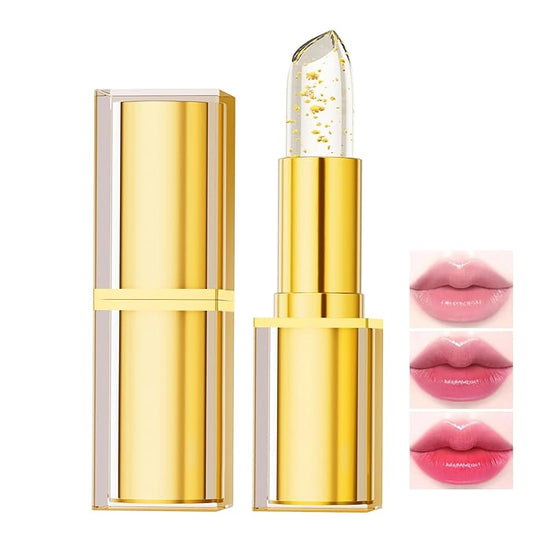 Color Changing Lipstick, Gold Crystal Ph Transfer Proof Color Changing Lipstick, Clear Lip Stick That Changes Color, Hydrating & Non-Sticky Formula, Long Lasting Moisturizing Lip Gloss for Women(1PCS)
