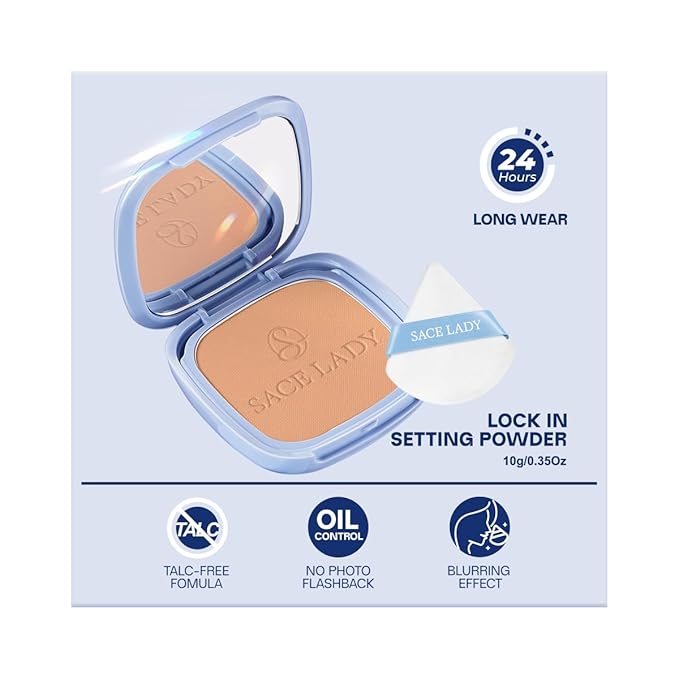 SACE LADY Face Powder Waterproof Setting Makeup, Talc-Free Oil Control Pressed Powder Compact for Women, Blurring Pores Matte Long Lasting Up to 24 Hours, Cruelty-Free (#04 Medium-Tan, 0.35Oz)