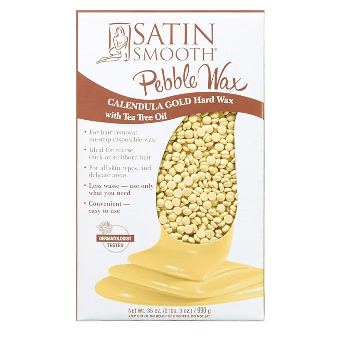 Satin Smooth Hard Wax Beads – Calendula Gold, Pebble Wax for Hair Removal on Coarse Hair, Sensitive Skin & Brazilian Waxing, 35 oz