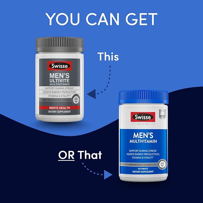 Swisse Ultivite Mens Daily Multivitamins | 50 Vitamins, Antioxidants and Minerals + Adaptogens | Energy, Stress & Immune Support | Mens Vitamins | 120 Tablets