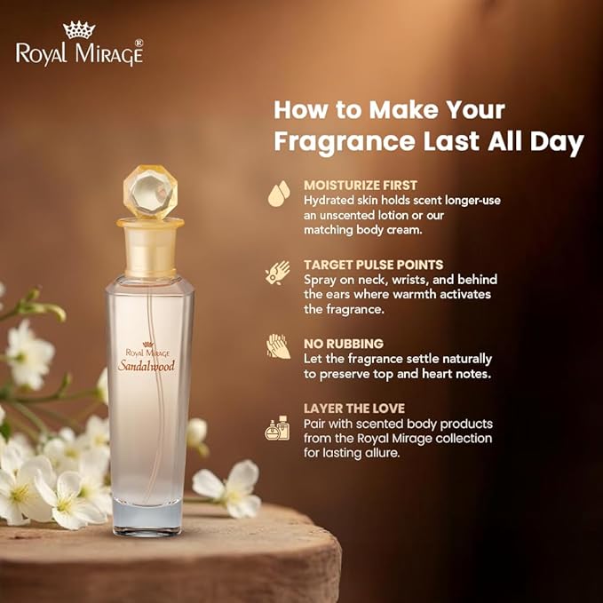Royal Mirage Sandalwood Eau de Toilette for Women - Premium Woody Floral Perfume 100ml with Jasmine & Vanilla - Long-Lasting Feminine Fragrance Spray - Sustainable Luxury EDT Made in USA