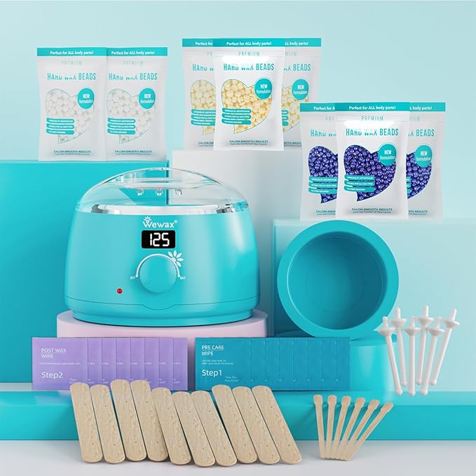 Digital Waxing Kit for Women & Men - 8 Packs Lavender & Milk Hard Wax Beans with Fast-Melting Silicone and Pre/Post Care Wipes - A