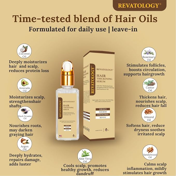 REVATOLOGY Leave-in Hair Thickening Serum for Women (Made in USA) Science-Backed Formula with Rosemary, Biotin-Rich 30 Cold-Pressed Herbs & Oils Nourishes and Volumizes | Cruelty & Chemical Free