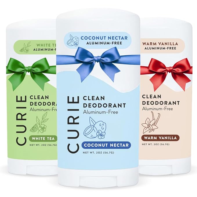 Curie Natural Deodorant for Women Fresh Faves Stick Trio - Coconut Nectar, White Tea and Warm Vanilla - Aluminum Free, Clean, Sustainable, Vegan, Paraben Free (3pk)