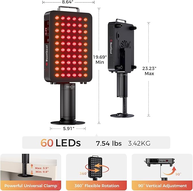 BestQool Red Light Therapy, 6 Wavelengths Infrared Light Therapy with Stand, Elite Grade 60 LED Dual Chip Red Light Therapy for Face, Body, Pain Relief, Recovery, Improve Sleep, 140W