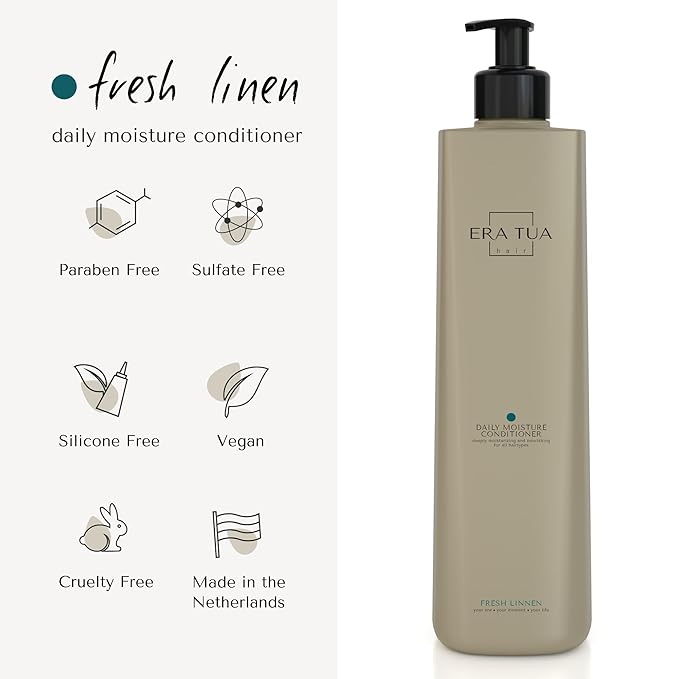 Fresh Linen Conditioner | Dutch Made & Formulated | Moisturizing & Repairing Conditioner for Dry, Damaged Hair | Uplifting Bergamot, Jasmine & Rose Scent |750 ml