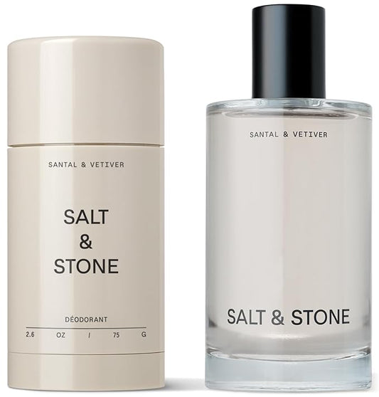 Salt & Stone Signature Scent Duo Set | 48 Hour Aluminum-Free Deodorant & Hydrating Body Mist | Skincare-Infused Deodorant & Body Spray | Santal & Vetiver