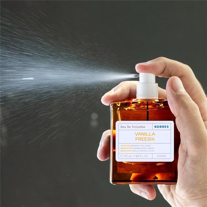 KORRES Eau De Toilette, Vanilla Freesia Fragrance Spray, Unisex Perfume With Lychee, Peach, Crisp Bergamot, Warm Vanilla And Patchouli, Floral Amber Scent For Women And Men, 1.69 Fl Oz