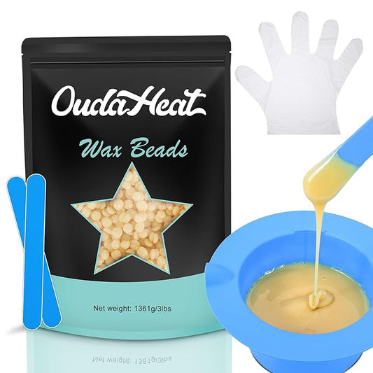 3 lb Hard Wax Beads, All-purpose Wax Beans with Silicone Wax Pot for Sensitive Skin, Brazilian Coarse Waxing for Bikini, Face, Eyebrow, Back, Chest, Legs, Armpit, Women Men, Sea Salt