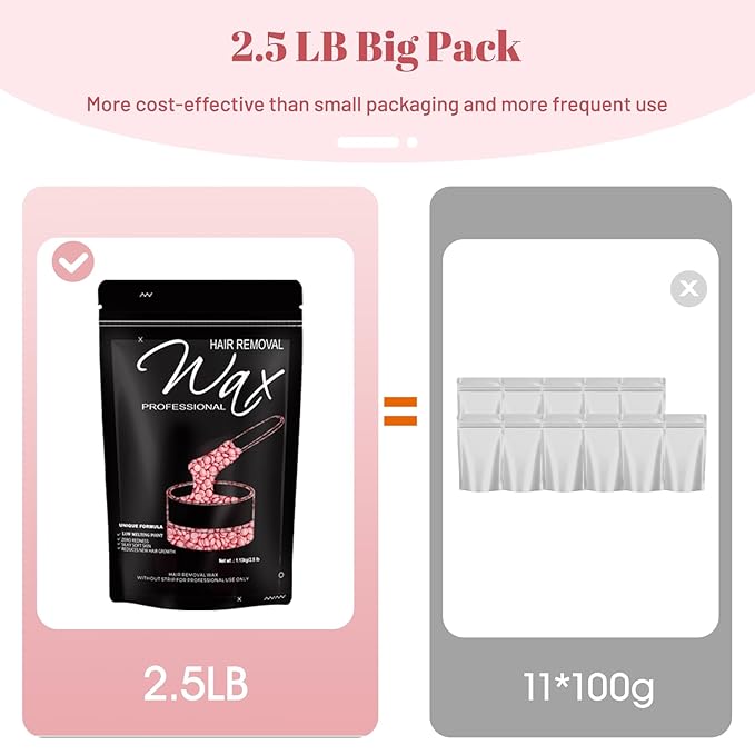 2.5lb Wax Beads, Hard Wax Beads with Coarse Hair Formula -Wax Beads for Hair Removal Sensitive Skin Women, Idea for Full Body, Legs, Face,Bikini and Brazilian (Rose)
