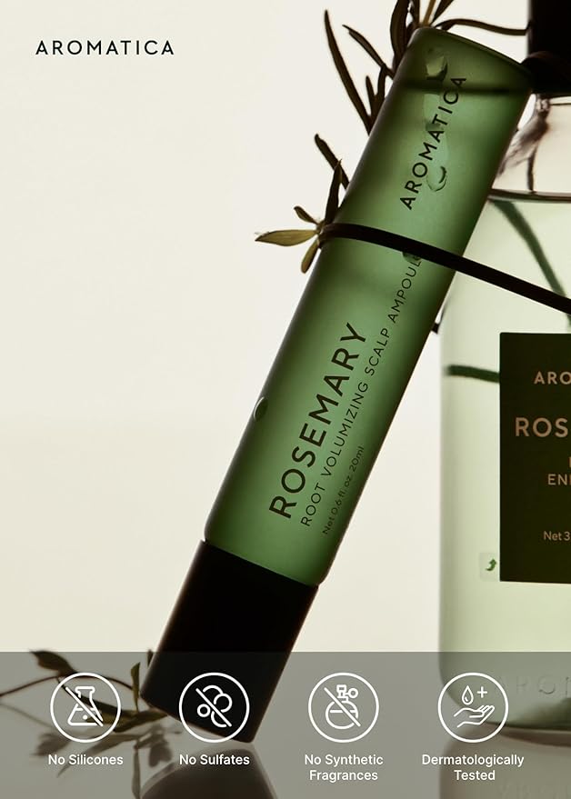 AROMATICA Rosemary Root Volumizing Scalp Serum, Hair Growth Serum Roll on, Caffeine 10,000ppm & Rosemary Essential oils 1,400 ppm, Cooling Scalp Korean hair care, Silicon/Paraben/Sulfate‑Free (0.67oz)