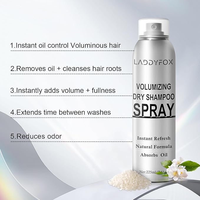 7.61Oz Hair Dry Shampoo Spray, Instantly Refreshes Hair No White Residue, Refresh Hair with Rice Starch - Absorbs Excess Oil, Oil Control and Volumizing Dry Shampoo for Women