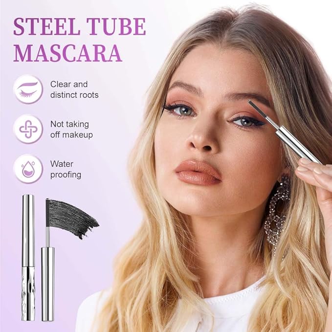 2 Pcs Iron Wand Mascara, 2026 Upgraded Waterproof Metal Wand Mascara Volume and Length, Long-Lasting Fine Tip 3D Curling Eyelash Lash Extensions (2Pcs-A)