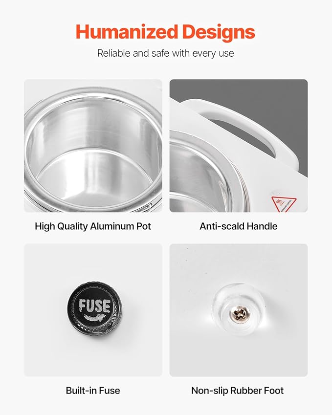 VEVOR Double Wax Warmer, 1200ML Professional Dual Wax Warmer for Hair Removal, 32 ℉ - 212℉ Adjustable Electric Waxing Heater Pot with 50PCS Waxing Sticks for Home Use, Beauty Salon, Spa