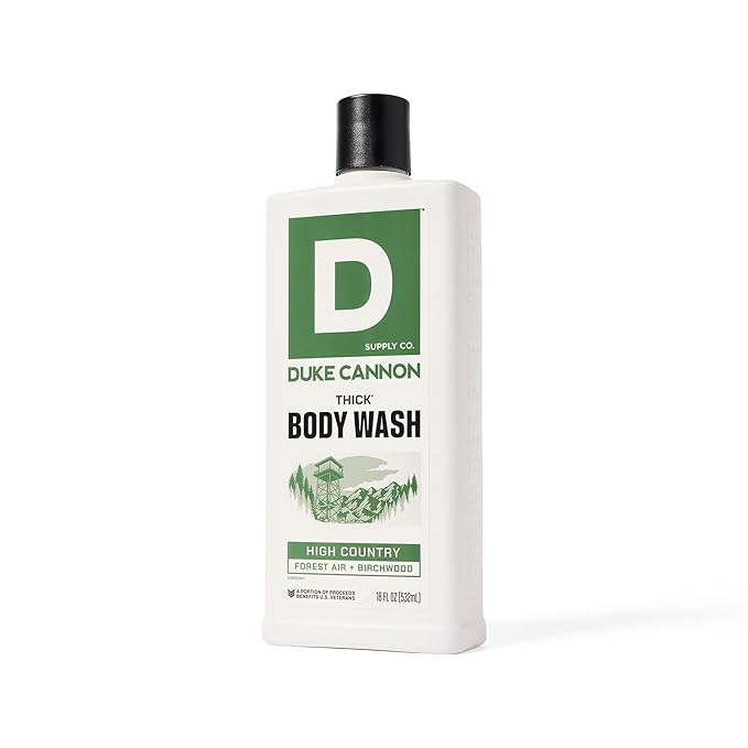 Duke Cannon Supply Co. Mens THICK Body Wash - Free of Sulfate, Paraben, & Phthalates Leaving Skin Soft and Hydrated - High Viscosity Odor Protection - Long Lasting Freshness - High Country (18oz)