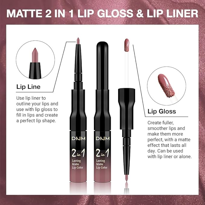 evpct 1Pcs Neutral Mauve Matte Lip Liner and Liquid Lipstick Stain Makeup Set for Women, Mauve Long Lasting Smudge Proof Lipstick labiales matte mate larga duracion listip 24 hours originales, 34#