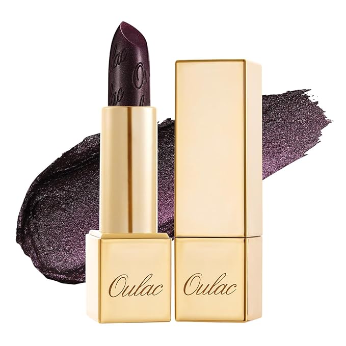 Oulac Halloween Lipstick for Women Black with Raspberry Shimmer, High-Impact Lipcolor with Moisturizing Creamy Formula, Vegan & Cruelty-Free, Midnight Mirage (21)