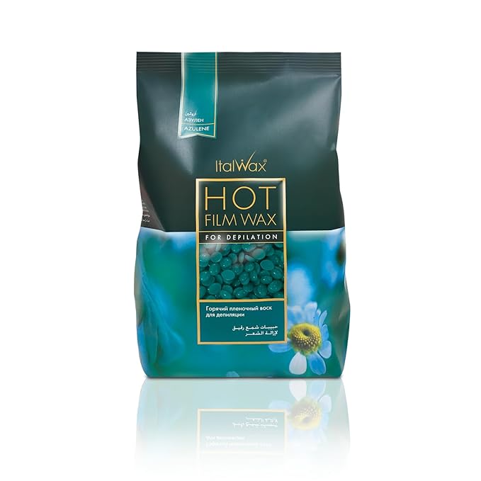 Italwax Azulene - 500g / 1.1lb - Hard wax beads for hair removal - Natural formulation ideal for sensitive skins - Unscented - Recommended for Bikini Area and Armpits