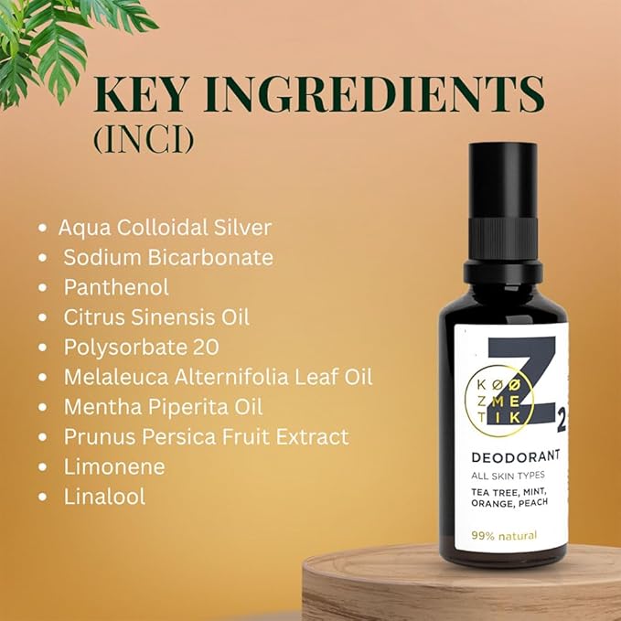 Z2 Natural Deodorant Spray For Women & Men | 99% Natural, Aluminum-Free & Cruelty-Free | Mint, Orange, Peach | Long-Lasting & Gentle Odor Protection | 50 ml (1.7 oz)