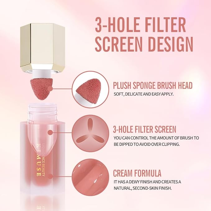 KIMUSE Liquid Blush, Soft Cream Blush Face Blush, Liquid Blush for Cheeks, Long-Wearing Pigmented Blush, Waterproof, Smudge Proof, Dewy Finish