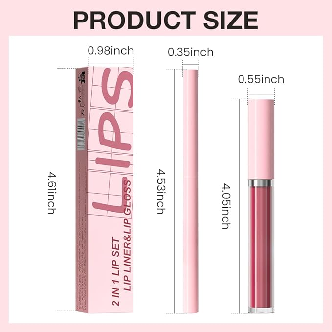 AMY'S DIARY Lip Gloss and Lip Liner Set – Matte Liquid Lipstick with Matching Lip Pencil – Rose Red, Berry, Wine Red Shades – Long Lasting, Waterproof, Non-Sticky Lip Makeup Kit for Defined Lips