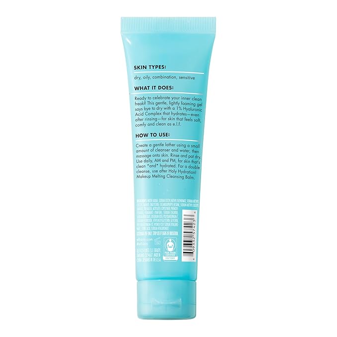 e.l.f. SKIN Holy Hydration! Clean Freak Daily Cleanser Mini, Gentle Hydrating Face Cleanser, Made With Hyaluronic Acid, Vegan & Cruelty-Free, 1 fl oz