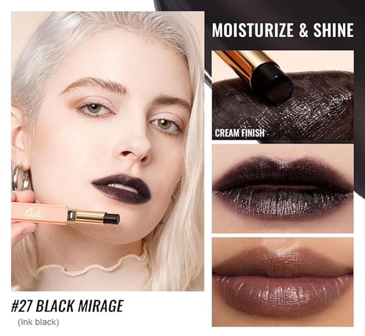 Oulac Light Black Lipstick for Women - 2 in 1 Glossy Ink Black Tinted Lip Balm,Semi-Transparent Hydrating Lip Gloss, Shine Juicy Finish Vegan 2.2g/0.07oz (27)