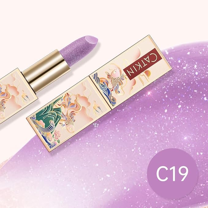 CATKIN Tinted Lip Balm Glitter Lip Stain Ultra Hydrating Lip Moistrurizer Shimmer Glow with Vitamin E Nourishing For Cracked & Dry Lips 0.12 oz C19