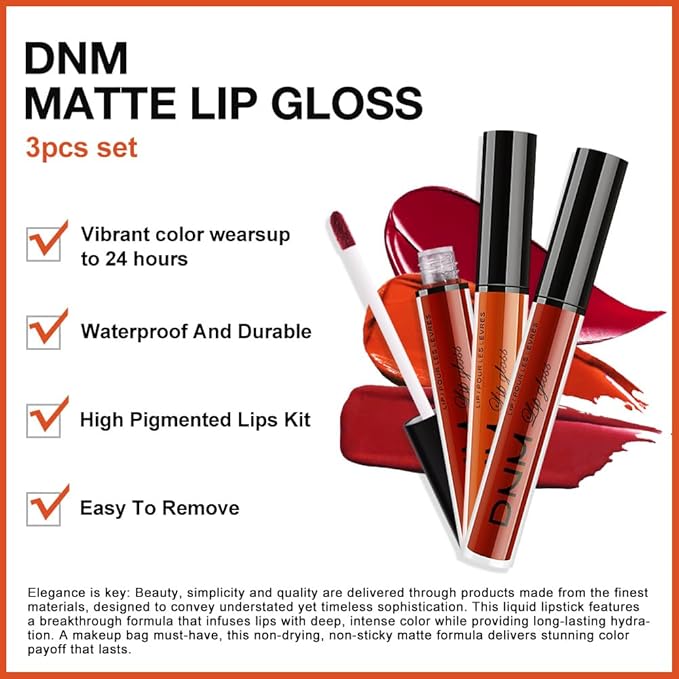 evpct 3Pcs Dark Orange Ruby Red Matte Liquid Lipstick Lip Stain Sets for Women, Matte Lipstick Long Lasting Waterproof Permanent 24 Hours original, Magic Lip Sticks Pack for Halloween Daily Makeup