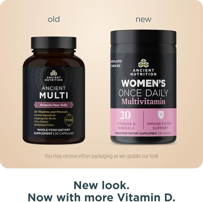 Ancient Nutrition Multivitamin for Women, Women's Once Daily Supplement, Methlyated Vitamin B, C, K2, Magnesium, Folate & Iron, Supports Bone Health, 30 Count