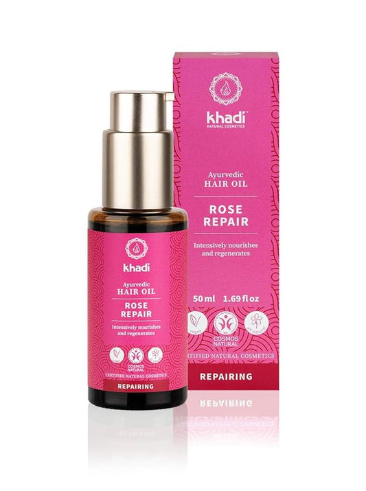 KHADI ROSE REPAIR Hair Oil - Regeneration for structurally damaged, dry hair & split ends - 100% natural, plant-based, vegan & silicone-free - 1.69 fl oz