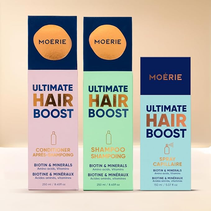 Moerie Mineral Shampoo and Conditioner Plus Hair Growth Spray Set – Ultimate Hair Care Pack – For Longer, Thicker, Fuller Hair - Volumizing Hair Care Products – Paraben & Silicone Free - 3 Products